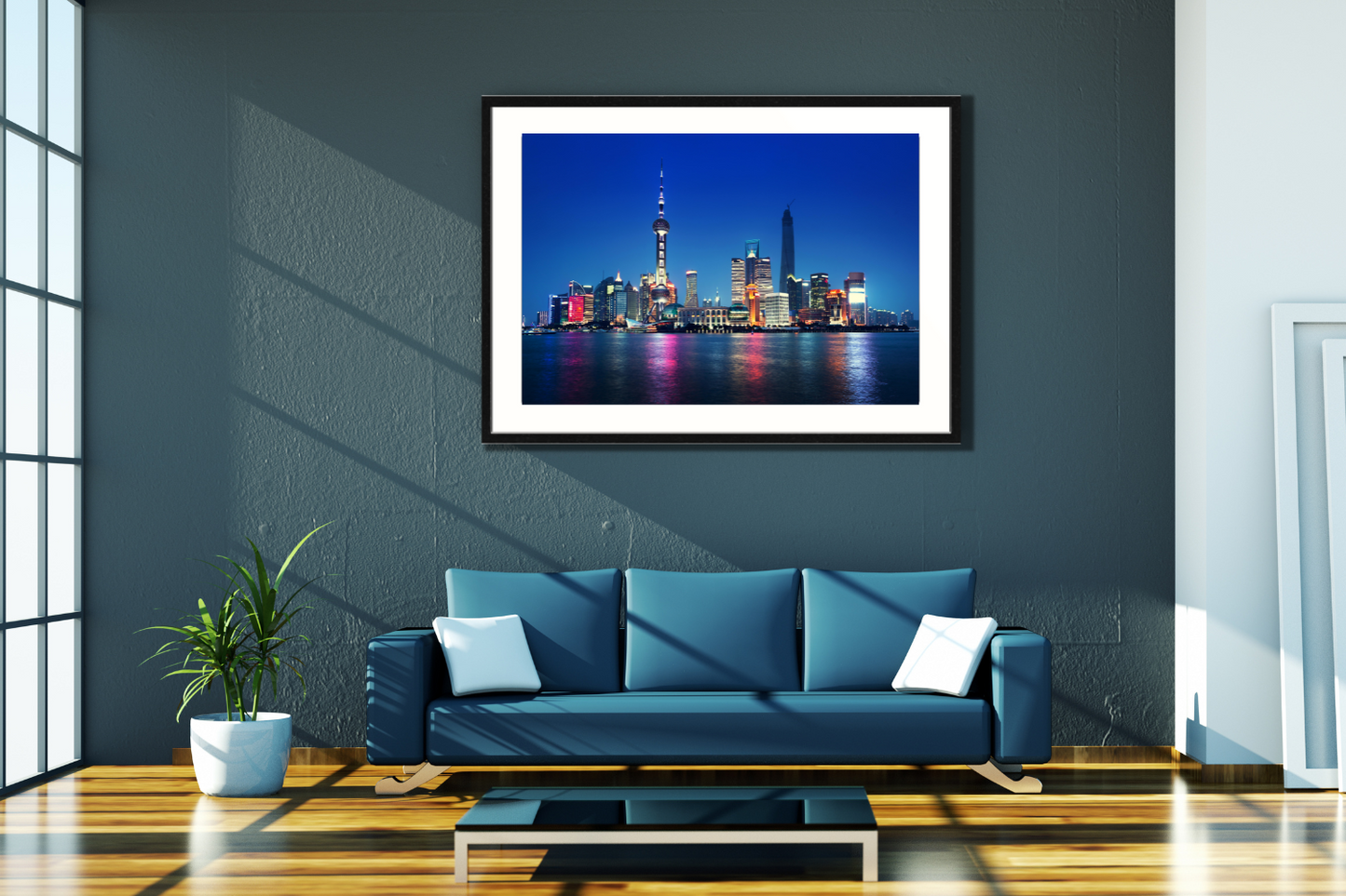 Shanghai skyline framed canvas picture