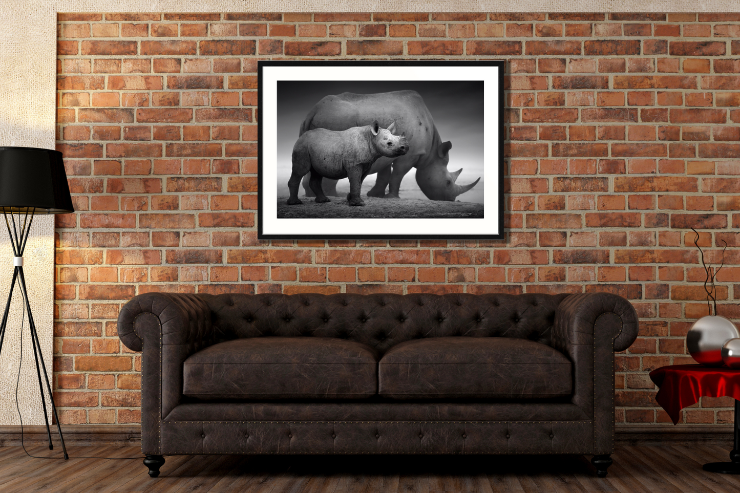 baby rhino framed canvas picture