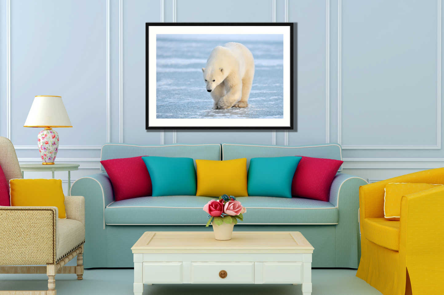 Framed canvas polar bear artwork